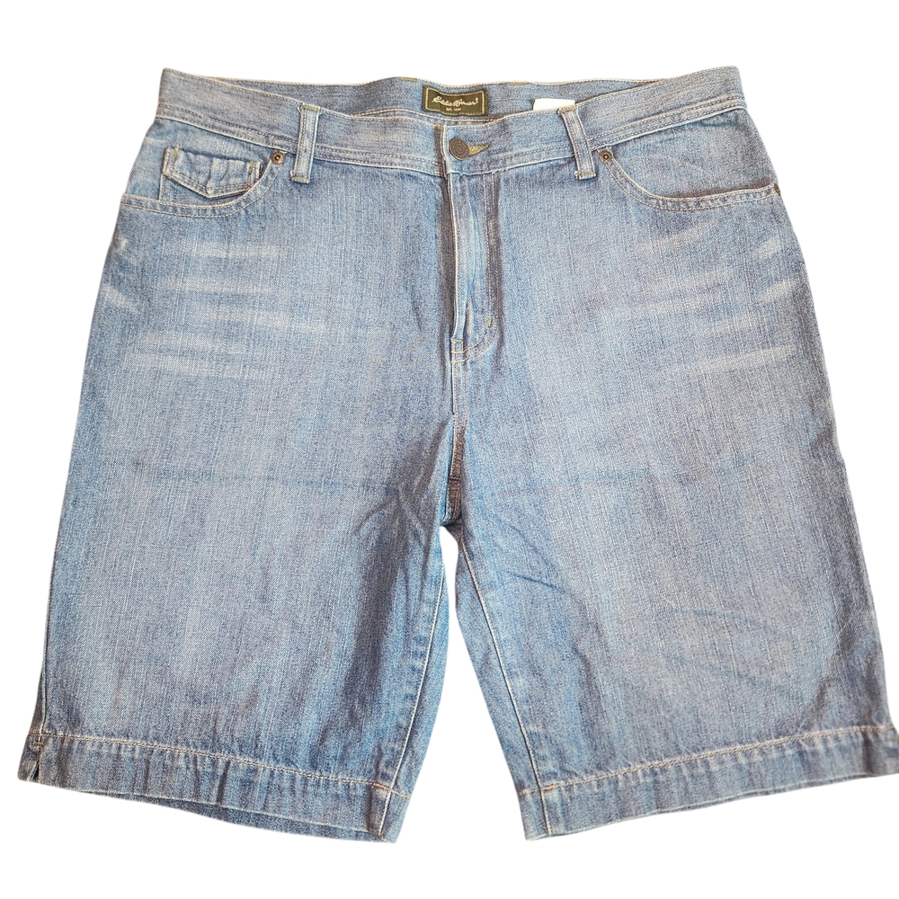 EDDIE BAUER Women Denim Jean Shorts Medium Wash 5 Pocket 100%Cotton Size 14 TALL